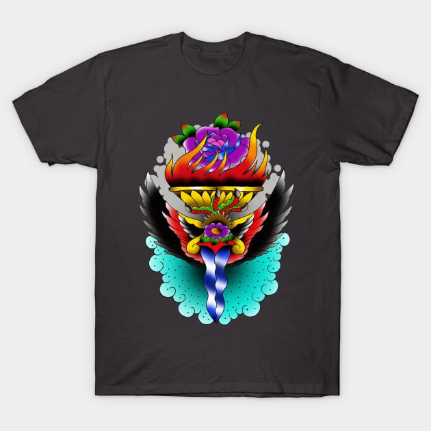 Winged torch dagger shirt T-Shirt by APOCALYPTIK